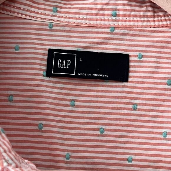 Gap Womens Long Sleeve Shirt Button-down Sz Large Striped Bright Coral Teal - Picture 2 of 9